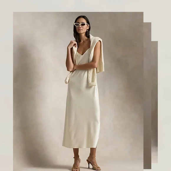 Ralph Lauren | Dresses | Ralph Lauren Satin Midi Slip Dress Champagne Size  New With Tags | Poshmark